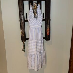 Aqua Backless Blue and White Striped Dress